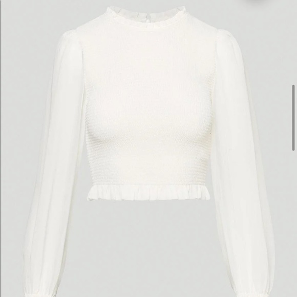 Wilfred Tempest Blouse Smocked Puff Sleeve - White, Light Birch, Ivory - Picture 7 of 7